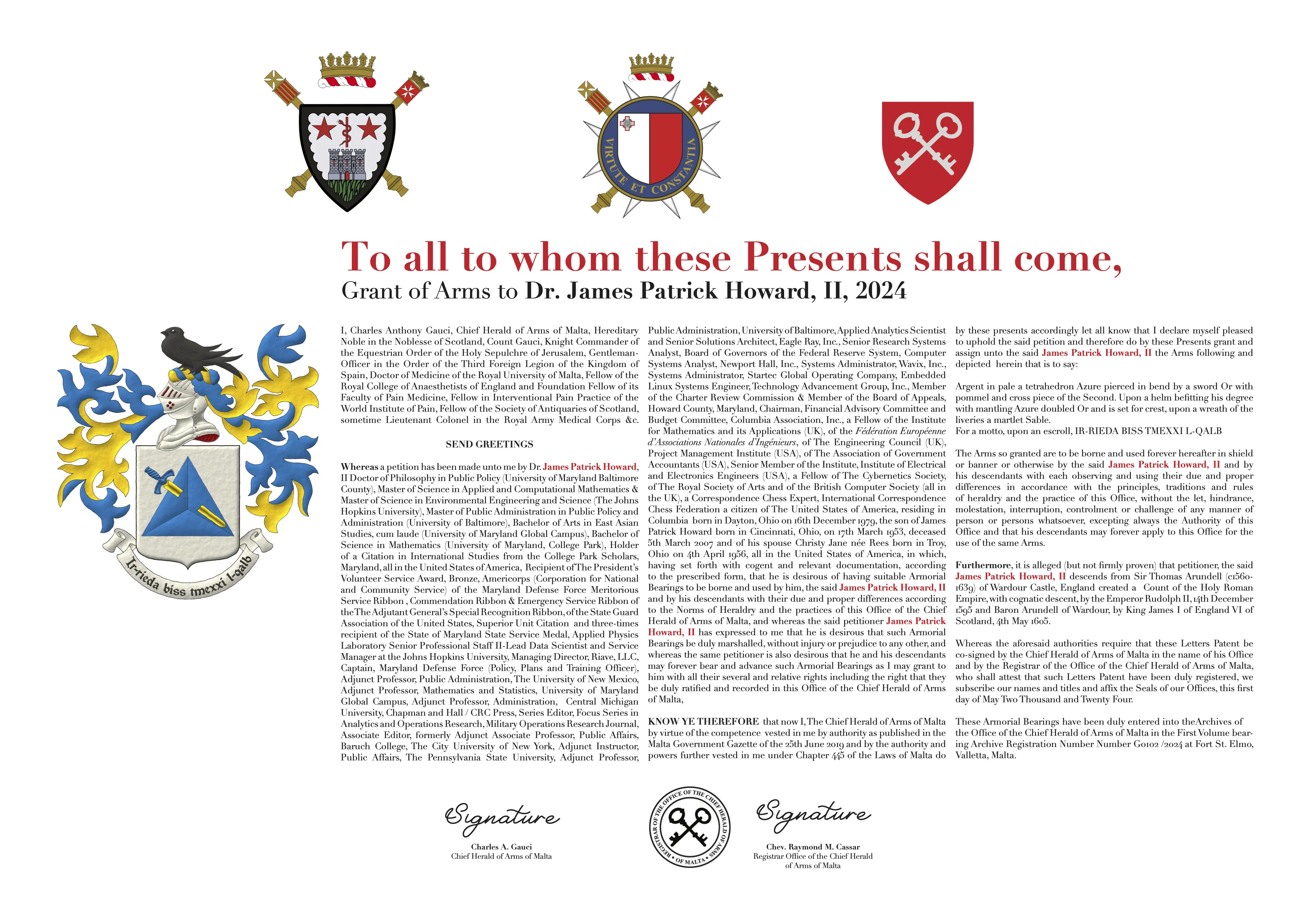 Letters patent for the coat of arms