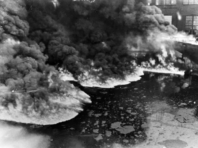 The Cuyahoga River catches on fire all the time; this was 1936