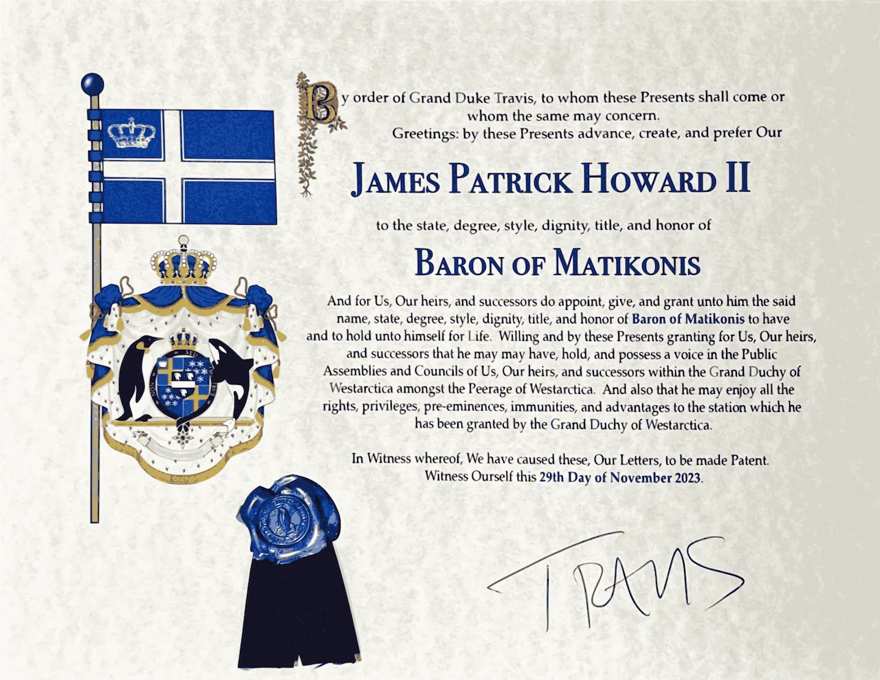 Letters Patent for the Baron of Matikonis