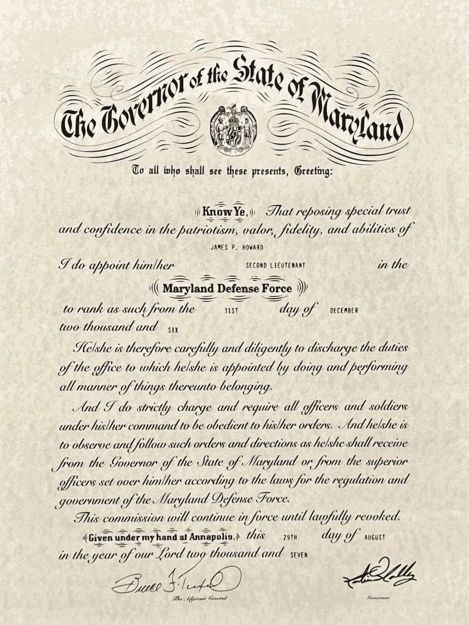 Commission in the Maryland Defense Force
